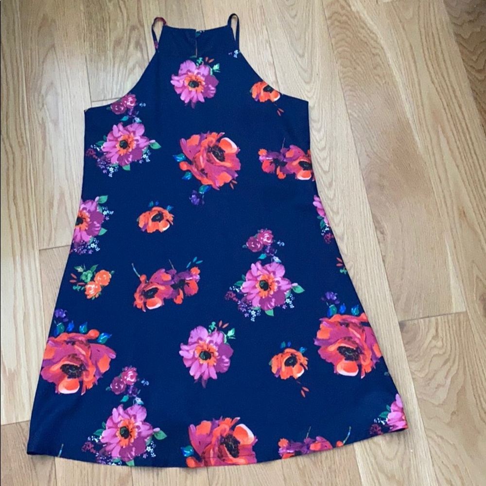 Blue with pink orange floral design dress